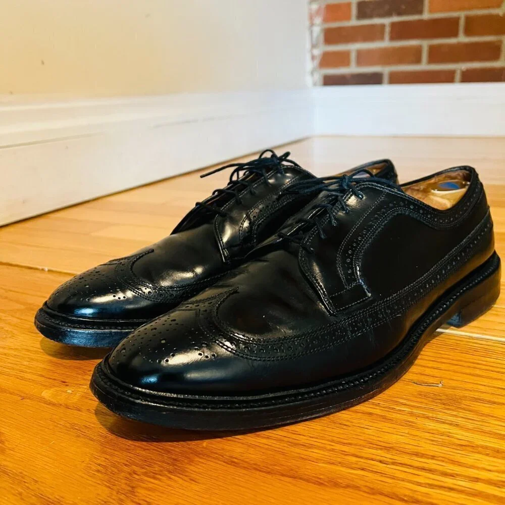 Allen Edmonds MacNeil US 12 B Longwings Oxford Wingtip Black Leather USA Made